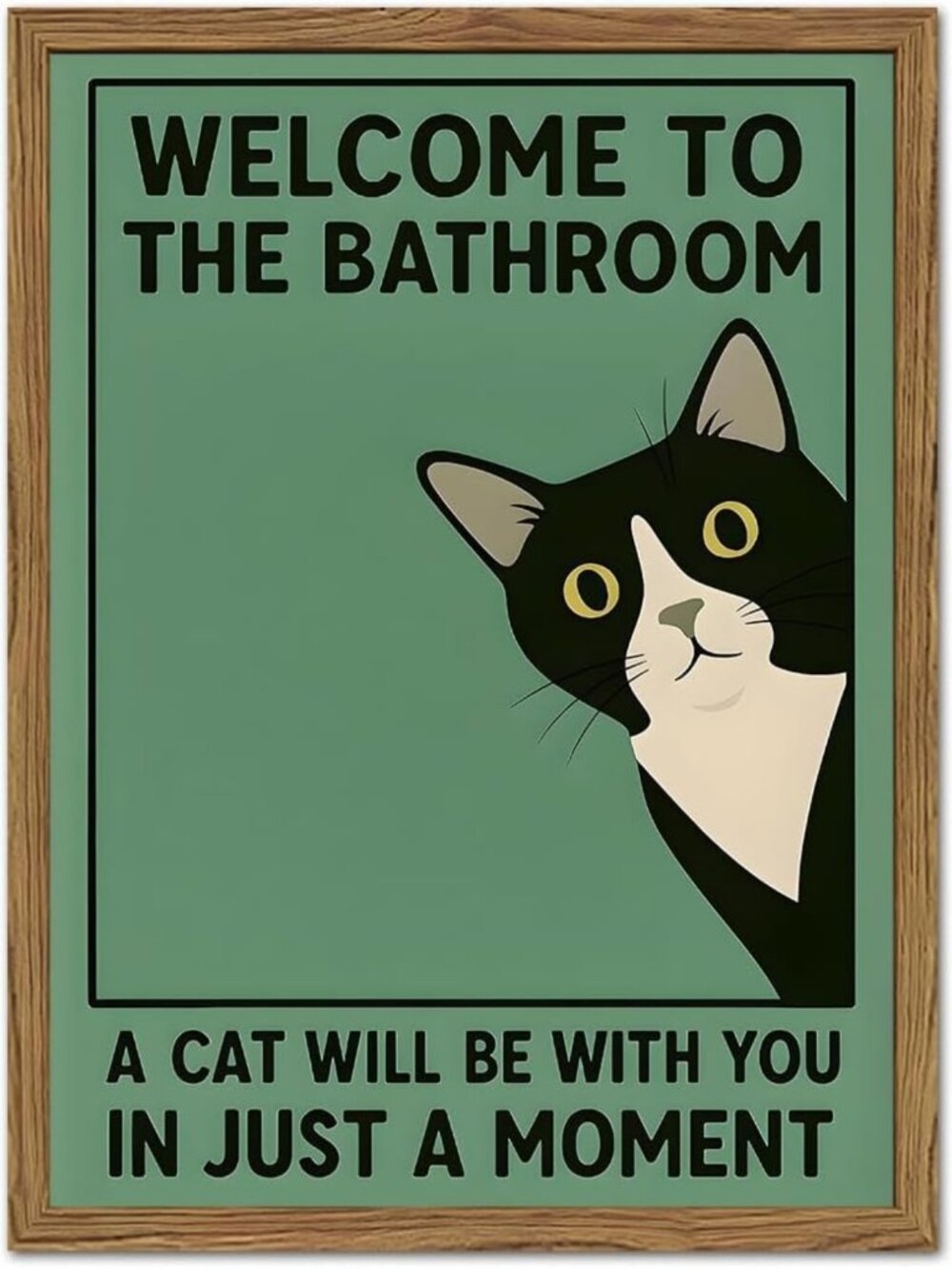 Quirky Tuxedo Cat Bathroom Wall Art - Cute Black & White Toilet Decor, 12x16